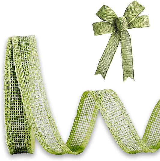 Sage Green Burlap Ribbon 1/2 inch X 10 Yard Natural Linen Woven Wired Ribbons DIY Handmade Edging Production Wreath Holiday Decoration Gift Ribbon for Gift Wrapping Sage Green Ribbons