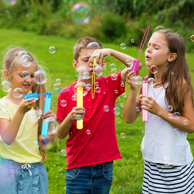 Bubble Wand, 72 Pcs Bubble Wands Bulk in 6 Colors, Bubble Party Favors for Kids, Summer Toys, Indoor Outdoor Activity, Themed Birthday, Wedding, for Girls & Boys