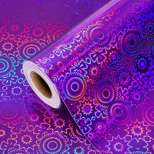 Burymento Purple Wrapping Paper Roll, Metallic Holographic Bohemia Gift Wrap for Birthday, Valentines, Mothers day, Graduation, Wedding, Fathers day, Baby Shower, Christmas (17 IN x 32.8 FT)