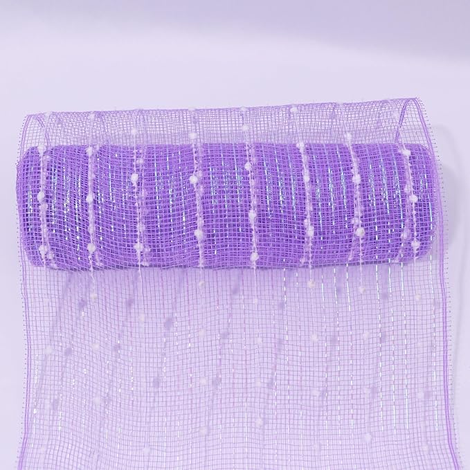3 Rolls Light Purple Snowball Deco Mesh Ribbon for Wreath Making Supplies, 10 Inch x 30FT Metallic Foil Burlap Deco Mesh Fabric for DIY Crafts Christmas Tree Wreath Swags and Decorating
