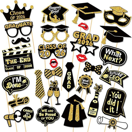 30 Pcs Graduation Photo Booth Props, 2026 Grad Party Supplies for College High School, Graduation Deco Class Favors Supplies, Party Decorations Set Picture Props