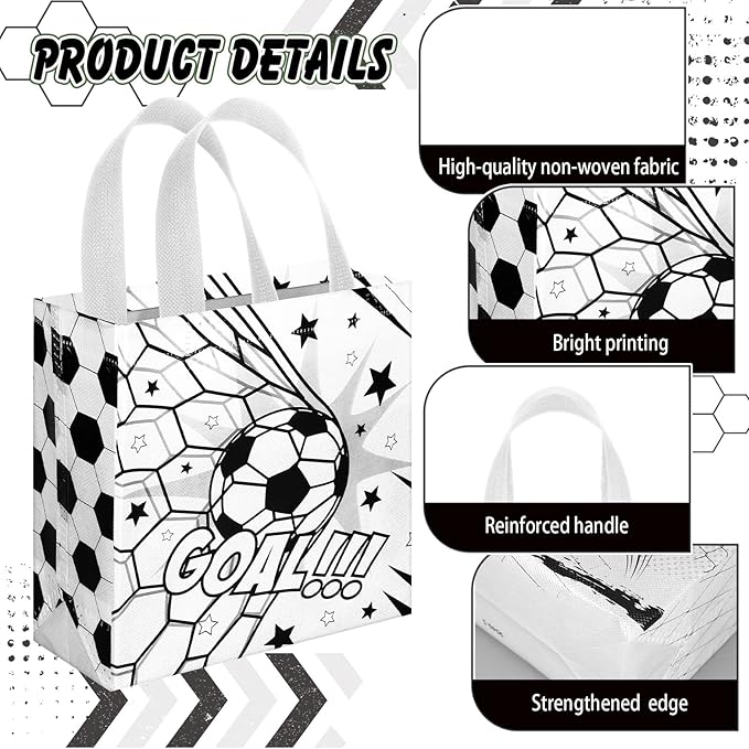 Sweetude 40 Pcs Soccer Gift Party Favor Bags with Handle, Non Woven Goodie Bags Birthday Favor for Birthday Baby Shower Packaging Supplies