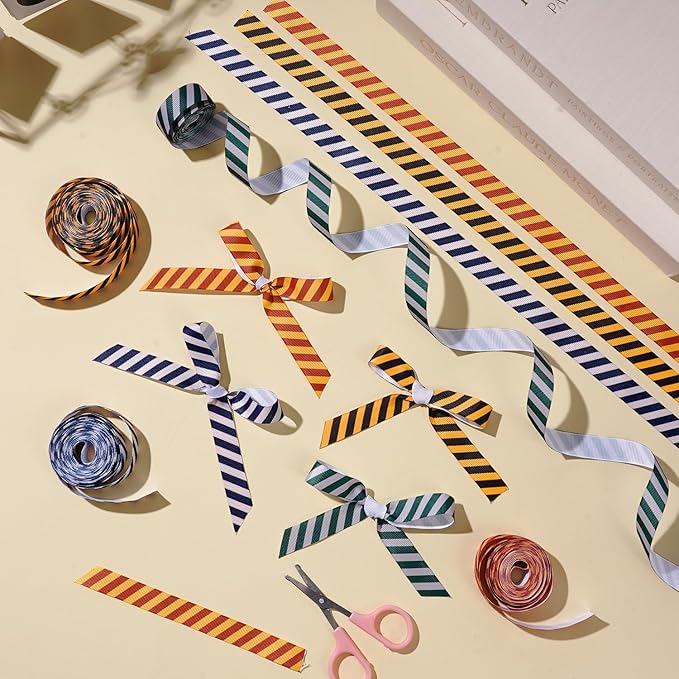 4-Style Magic School Polyester Ribbons - 0.63Inch x 20 Yards Academy Themed Threaded Ribbon | Magical Striped Ribbon for DIY Crafts, Party Decor, Gift Wrapping, Hair Bow Accessory