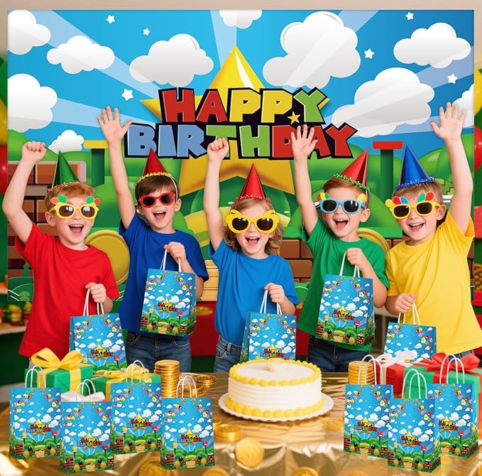 Leifyson 20Pcs Red Green Blue Game theme Party Decorations, Cartoon Star Birthday Party Favors Gift Bags for Boys and Girls Party Supplies