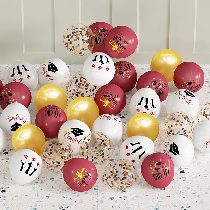 OuMuaMua 2026 Graduation Party Decorations, 68pcs Graduation Balloons Maroon Grad Decor for College High School Class of 2026 Congrats Grad Party Decor