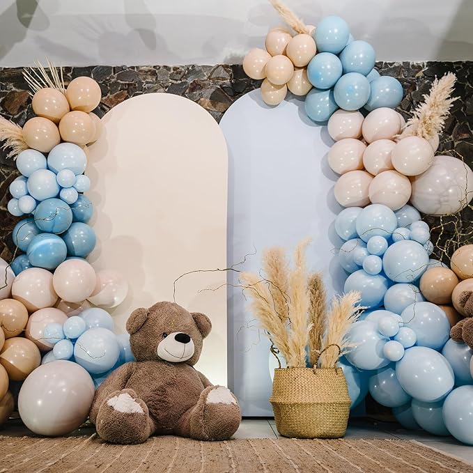 RUBFAC 135pcs Light Baby Blue Balloons Different Sizes 18 12 10 5 Inch for Garland Arch, Latex Pastel Blue Balloon for Baby Shower Gender Reveal Birthday Party Wedding Decorations