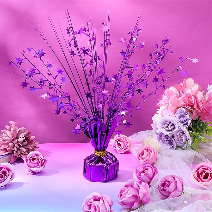 Crowye 18 Pcs Foil Spray Centerpiece Table Decoration Party Star Burst Metallic Graduation Table Centerpieces for Spring Party Birthday Season Wedding Holiday(Purple)
