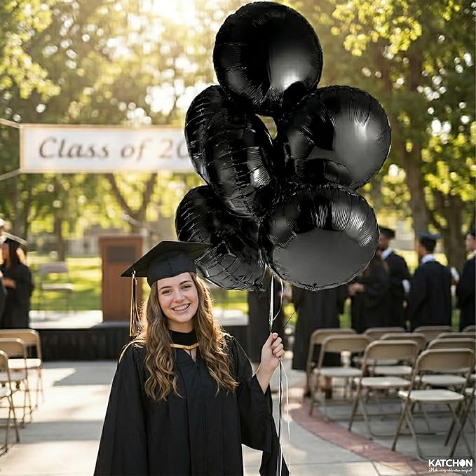 KatchOn, Big Black Balloons - 18 Inch, Pack of 6 | Foil Balloons for 2026 Graduation Decorations | Black Birthday Decorations | Mylar Balloon | Graduation Party Decorations | Grad Party Decoration