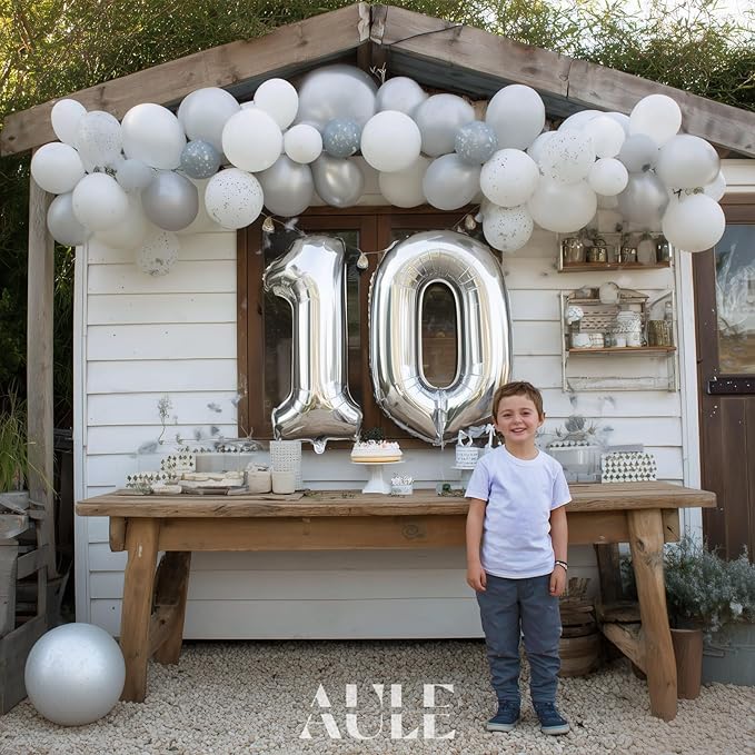 AULE 40 Inch Large 10 Balloon Numbers Silver, Big Foil Number Balloons, Giant Helium Happy 10th Birthday Party Decorations for Man and Women, Huge Mylar Anniversary Party Supplies