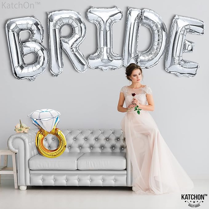 KatchOn, Giant Silver Bride Balloons with Ring - 40 Inch | Bachelorette Party Decorations | Ring Bride Balloons Bachelorette for Bridal Shower Decorations | Engagement Party Decor | Bride to Be Decor
