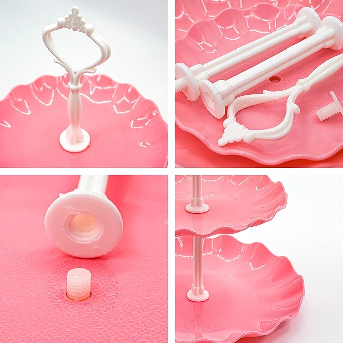 15 PCS Dessert Table Display Set Pink Cupcake Stand,3 Tiered Tray Stand Cup Cake Tower Holder, Cake Stand Serving Trays Dessert Display Stands for Tea Party Wedding Baby Shower Girl-Pink