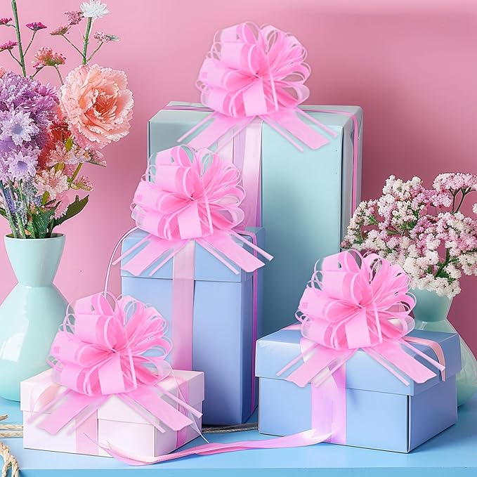 20 PCS Large Pull Bow Ribbon, 7 Inch Peach Pink Big Flower Ribbon Bows for Gift Wrap, Craft Making, Wedding Valentine's Day, Party Decoration