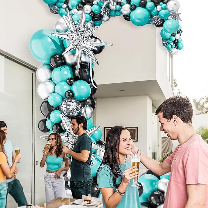 Teal Balloons Arch Garland Kit-Black Balloon Metallic Silver Balloon 127Pcs for Baby Shower,Gender Reveal,Kids Birthday,Wedding,Graduation,New Years Party Decorations.