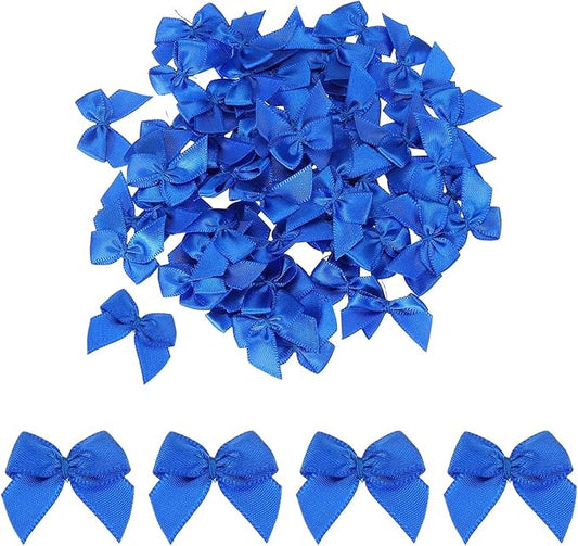 MECCANIXITY 50 Pcs Mini Ribbon Bow 1" Mini Fabric Satin Ribbon Flower Bows for Craft DIY Sewing Wedding Birthday Party Gift Wrap Bows Dark Blue