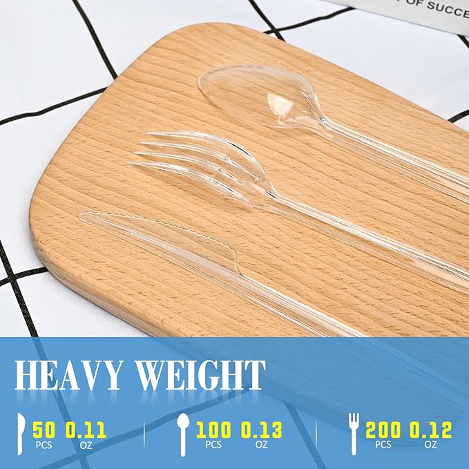 EcoDispose 350 Count Heavy Duty Disposable Silverware, BPA-Free Plastic Cutlery Set - 200 Forks, 100 Spoons, 50 Knives for Parties, Weddings, Catering & Daily Use