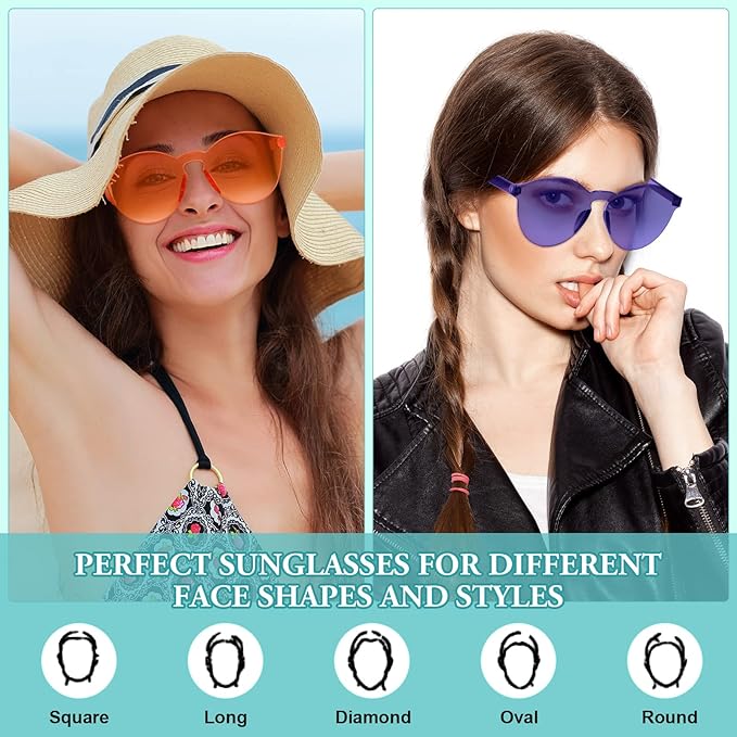 Konohan 42 Pairs Rimless Colored Sunglasses Bulk Colorful Glasses Frameless Fun Party Sunglasses Round Candy Colored Tinted Eyewear Retro Eyeglasses for Women Men Birthday Party Favor, 21 Colors