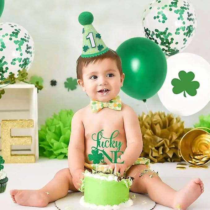 St Patrick's Day 1st Birthday Hat - Boys Girls First Birthday Party Decorations,Green Shamrock Birthday Crown Outfit