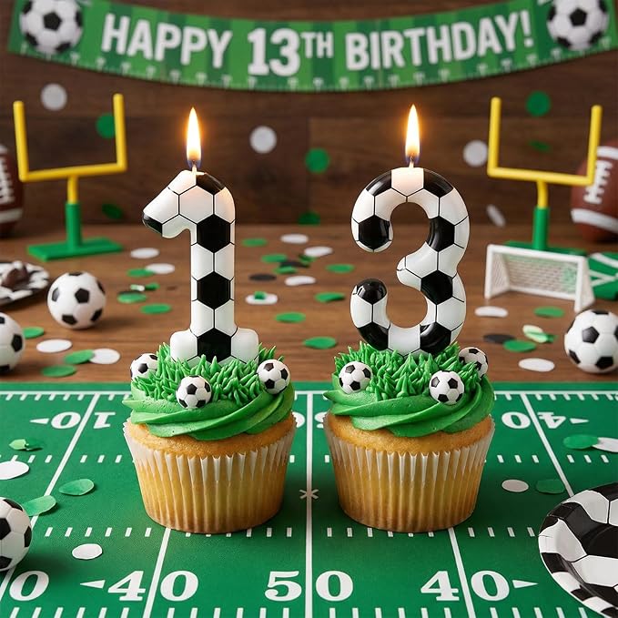 Soccer Number 13 Birthday Candle, 13th Birthday Candle Sport-Theme Cake Topper, Soccer Theme Party Decorations for Boys Girls, Party Supplies Birthday Gifts