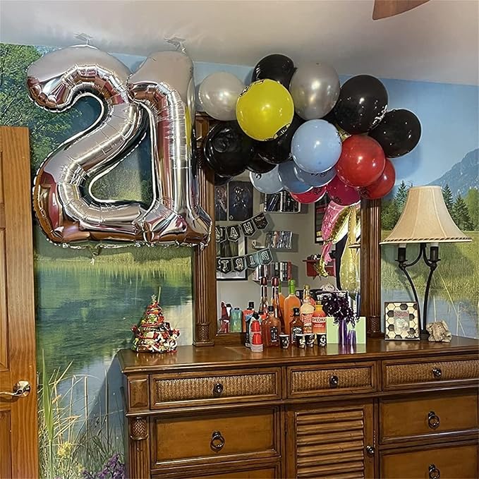 Silver Number Balloons, 40 inch Large Number 2 Foil Helium Balloons for Girls Women, Self Inflating Number Balloons 0-9 for Men Boys 2nd 12th 30th Birthday Anniversary Party Celebration Decoration