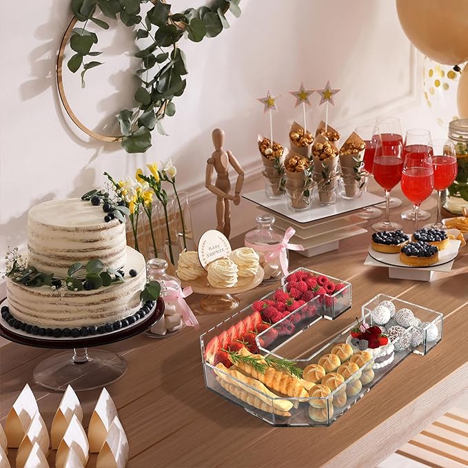 11" Acrylic Letter Charcuterie Tray, Charcuterie Letters Fillable Box for food, Reusable Serving Cake Candy Dish Display Tray for Birthday Anniversary Party Decoration (Letter U)