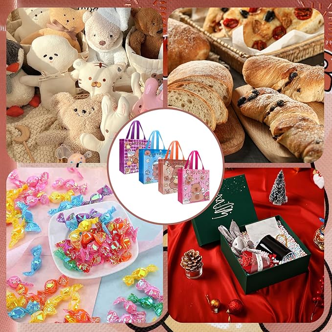 Pinsit 40 PCS Capybara Party Favors Bags, Non Woven Capybara Gift Bags, Cute Reusable Gift Bags with Handles for Boys Girls Birthday Baby Shower Party Supplies