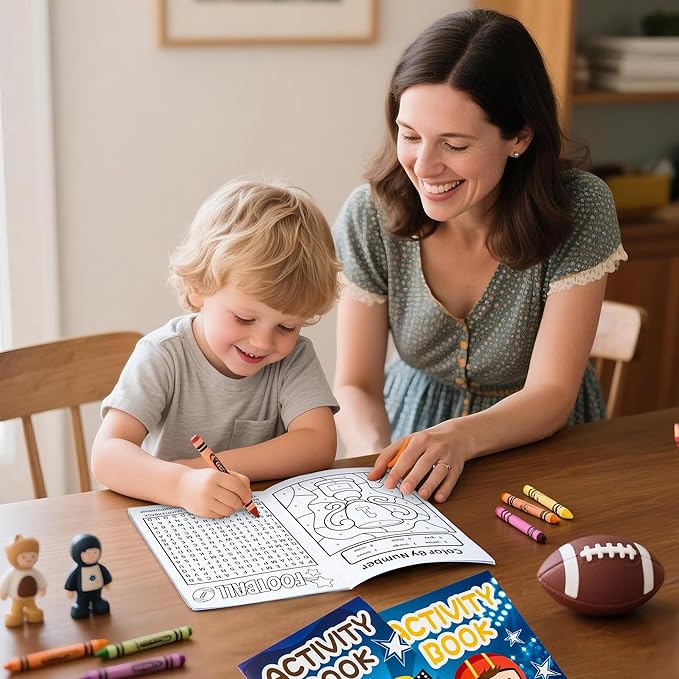 Football Activity Books for Kids - Football Theme Mini Games Coloring Book Set Bulk Mazes Word Search Word Scramble Games DIY Booklet for Birthday Party Goodie Bags Stuffers Classroom Favors Supplies