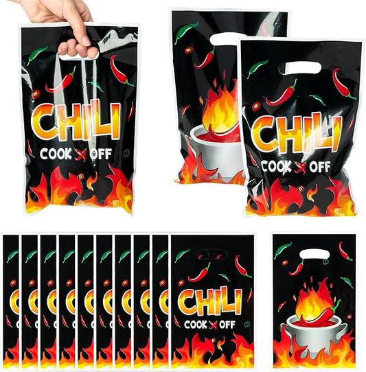 50Pcs Chili Fire Party Favor Bag - Cook Off Contest Plastic Waterproof Goodie Bag Chili Pepper Flame Contest Tasting Competition Cinco De Mayo Mexican Fiesta Birthday Party Festival Supplies