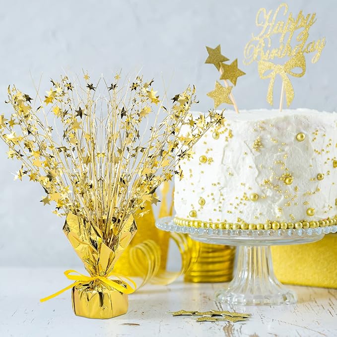 Crowye 26 Pcs Metallic Foil Spray Centerpiece Party Star Decoration Table Decor for Birthday Wedding Graduation Bachelorette Spring Party Holiday(Gold)