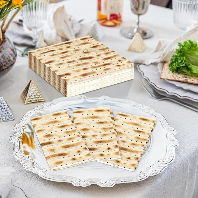 50Pcs Passover Decorations, 6.5" X 6.5" Seder Dinner Napkins, Disposable Passover Napkins, Seder Matzo Napkins Pesach Table Decorations for Jewish Festival Kitchen Table Party Supplies