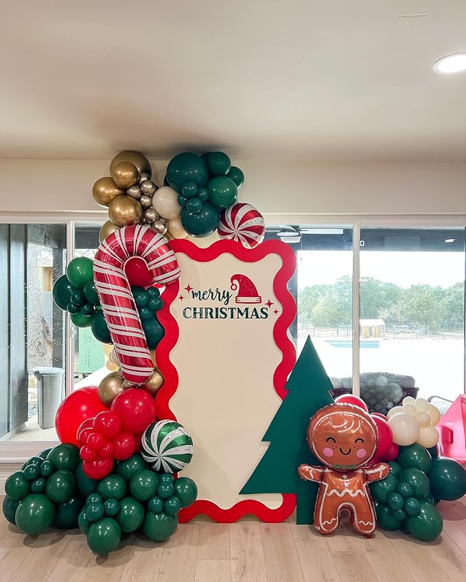 Christmas Latex Balloons, 50pcs 12 Inches Red Green Gold Balloons with 1 Ribbon for Christmas, Birthday Party Decorations