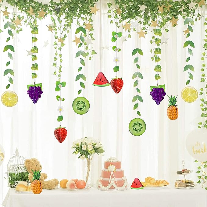Cheerland Fruit Decor Hanging Fruit Themed Party Decorations Tropical Banner Garland for Luau Party Decoration Hawaiian Theme Birthday Decoration Twotti Fruity Baby Shower Decoration Pack of 12
