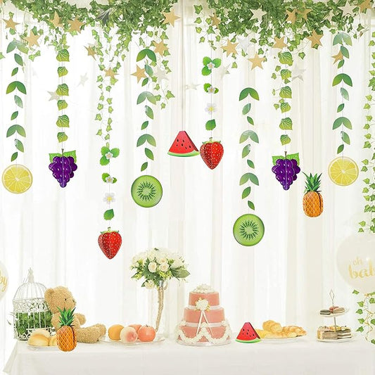 Cheerland Fruit Decor Hanging Fruit Themed Party Decorations Tropical Banner Garland for Luau Party Decoration Hawaiian Theme Birthday Decoration Twotti Fruity Baby Shower Decoration Pack of 12