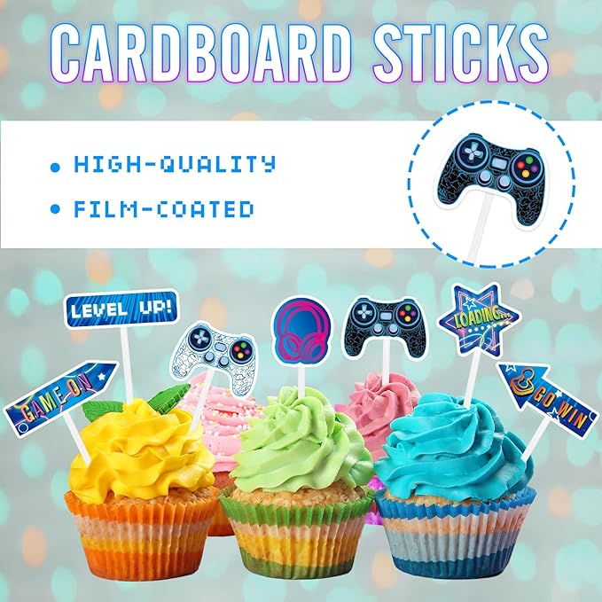 WERNNSAI 35 PCS Video Game Cupcake Toppers - Gaming Cake Toppers Game Birthday Party Cake Decorations for Kids Boys Gamer Cupcake Toppers Game Party Favors Supplies Gaming Night Party Cake Decors