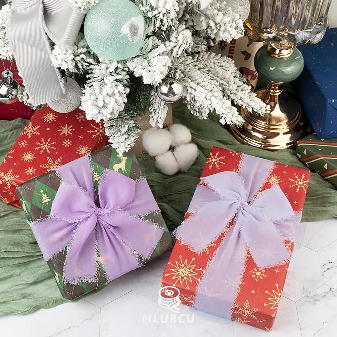 Purple Chiffon Ribbon - 1.5 Inch x 3 Yds - Lilac/Lavender/Dark Purple/Violet/Plum - Handmade Frayed Chiffon Ribbon for Wedding Invitation, Flower Bouquets, Gift Wrapping, Bridal Shower