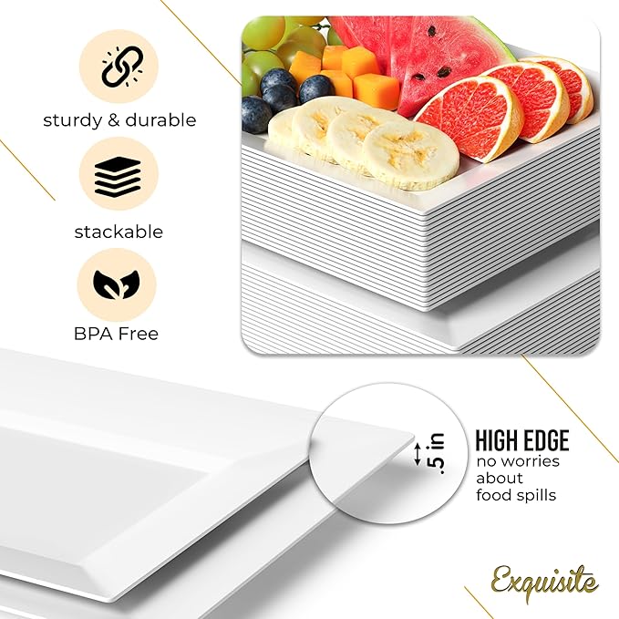 Exquisite Plastic Serving Trays For Party - 20 Pcs 9.5 Inch White Serving Platters, Plastic Trays For Food, White Tray, Food Tray Disposable Platters For Parties, Catering & Buffet