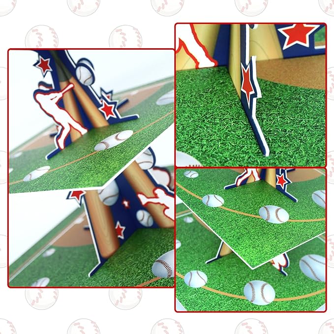 KALEFO 3 Tier Baseball Cupcake Stand Grand Slam Dessert Tower Sports Party Centerpiece for Baseball Birthday Team Celebration Cake Display Decorations Supplies