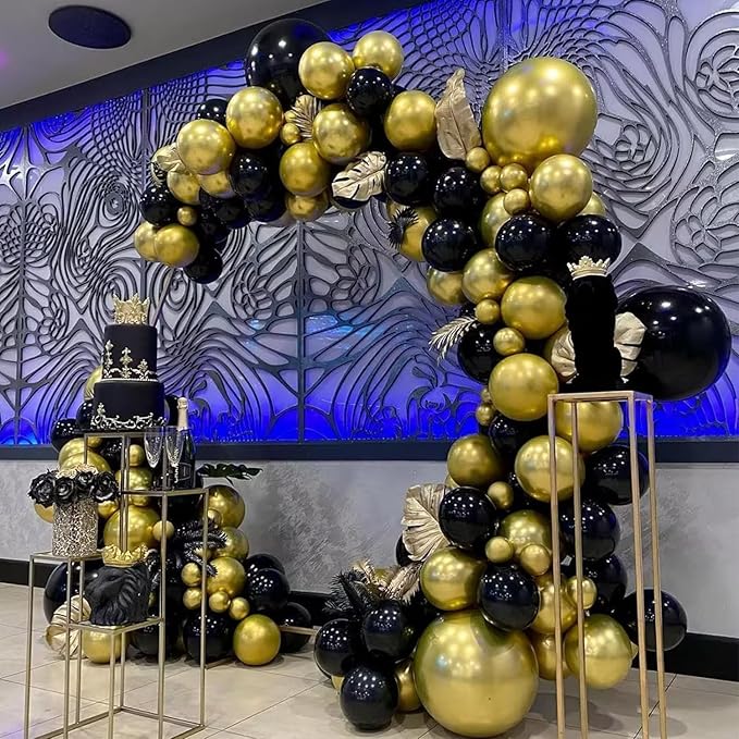 Black and Gold Balloons, 60PCS 12 Inch Gold and Black Confetti Balloons, Gold Latex Balloons for Birthday New Year Wedding Graduation