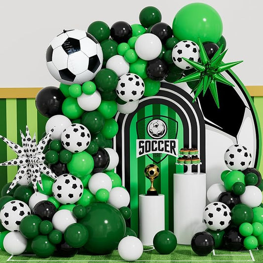 Soccer Balloon Garland Arch Kit, 115Pcs Green, White & Black Balloons with Soccer & Star Foil Balloons, Birthday & Football Party Decorations for Boys & Sports Fans