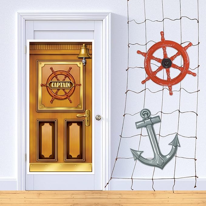 Beistle Plastic Cruise Ship Captain Door Covers, 5' x 30", Set of 2 - Nautical or Pirate Party Supplies, Themed Birthday Festivities, High Seas World Traveler Wall Decorations