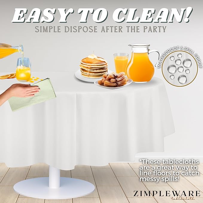 ZIMPLEWARE Premium White Plastic Table Cloth Disposable (12 Pack) Round Tablecloth (84in) Party Table Cloths Disposable, Perfect Table Cloth Round Cover for Any Table Up to 6 Feet