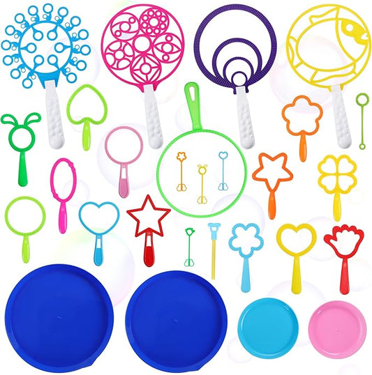 Bubble Wands Set for Kids with Tray, 28 PCS Big Bubble Maker Wand Toys Bulk for Kids Summer Outdoor Activity Games Birthday Gifts Party Favors