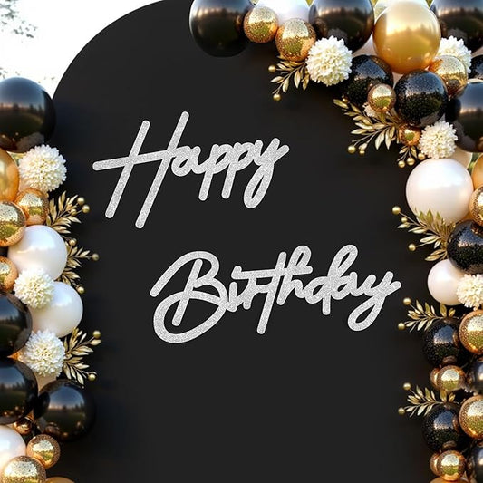 CANREVEL Happy Birthday Sign for Backdrop, Glitter Felt Silver Happy Birthday Banner, Silver Birthday Party Decorations for Girl Boy Women Men, Wall Decor Balloon Arch Photo Prop
