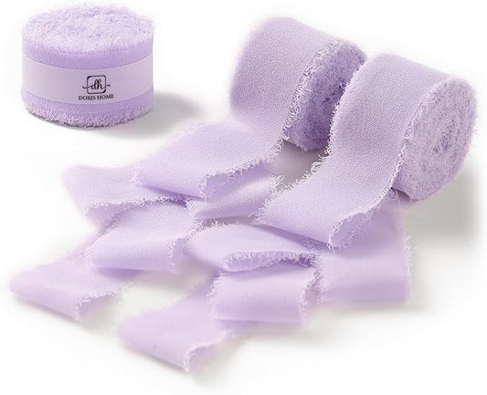 DORIS HOME Light Purple Chiffon Ribbon for Flower Bouquet, 1" x21Yd Fabric Ribbon for Gift Wrapping, Handmade Frayed Ribbon for Wedding Invitations/Christmas Decorations