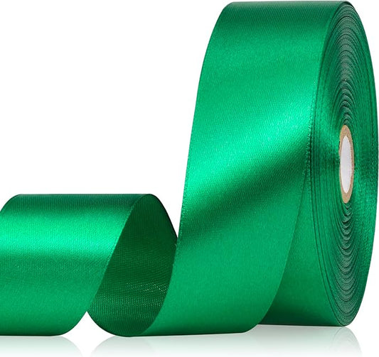 Green Ribbon 1-1/2 Inch, 60 Yards Solid Green Satin Ribbon for Gift Wrapping, Fabric Ribbon for Flower Bouquet Crafts Wedding Christmas Halloween