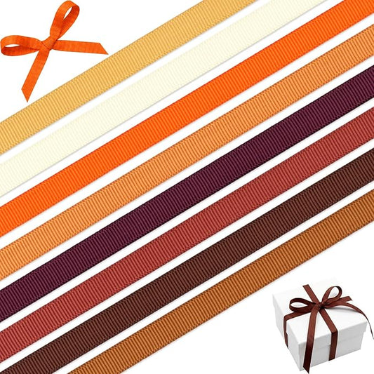 Fall 3/8 Inch Grosgrain Ribbon Set, 8 Pack x 3 Yards (24 Yards Total), Craft Ribbon for Thanksgiving Wreaths Autumn Decor Gift Wrapping and Harvest Party