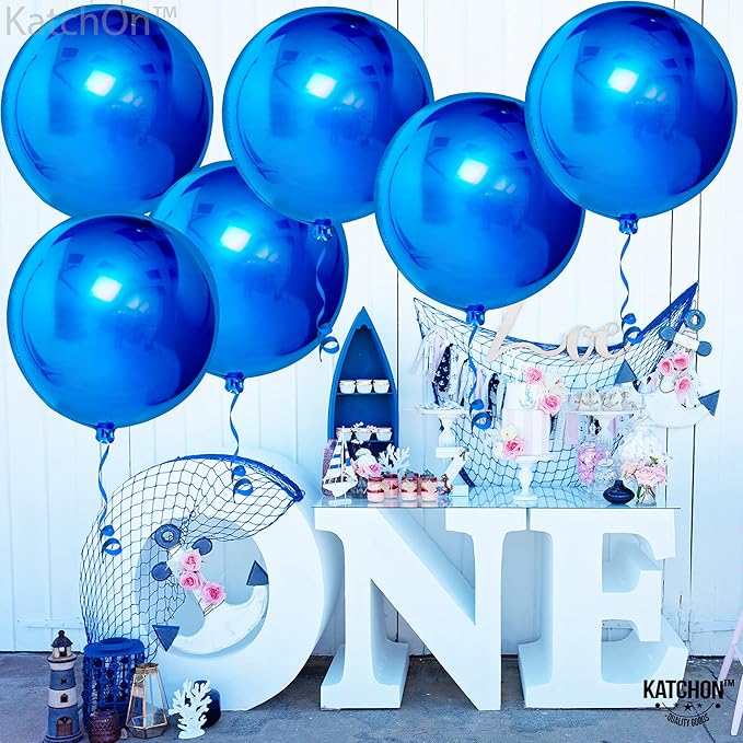 KatchOn, Large Blue Mylar Balloons - 22 Inch, Pack of 6 | Royal Blue Metallic Balloons for Blue Graduation Decorations 2026 | 4th of July Decorations Birthday, Under The Sea Party Decorations