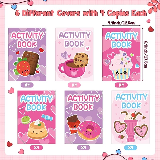 Desserts Theme Activity Books for Kids - 24Pcs Desserts Mini Games Coloring Book Set Bulk Mazes Word Search Word Scramble Games for Birthday Party Goodie Bags Stuffers School Classroom Favors