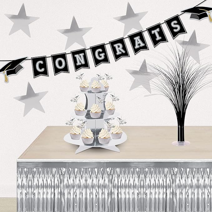 Beistle 36-Pack Foil Silver Star Cutouts, Awards Night Party Decorations for Festive Celebrations & Events, Starry Theme Decor for Wall & Table, 9”
