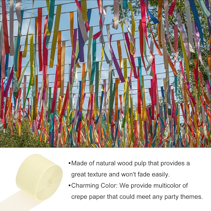 Crepe Paper Roll, Beige Crepe Paper Streamers Sheets, [for Party Streamer Decorations, Birthday Party] - 1.8 Inch x 82 ft / 2 Roll