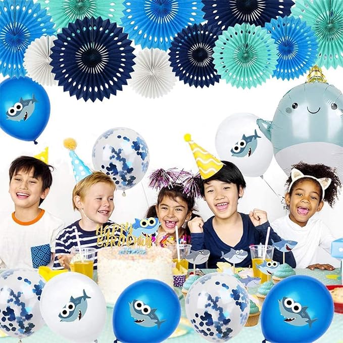 Blue White Hanging Honeycomb Round Paper Fans Decoration Kit for Baby Boy Shower Birthday Navy Ocean Wedding Under The Sea Theme Photo Booth Backdrops Paper Party Supplies 11 Count